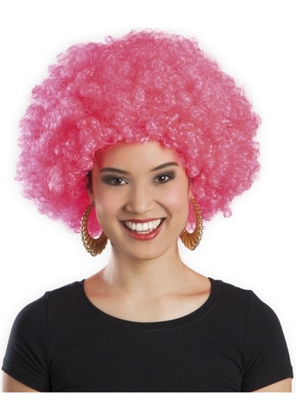 Pembe Renk Kıvırcık Afro Bonus Peruk
