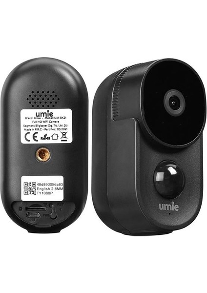 Umıe 2mp Iki Yönlü Ses Tf Kart Kablosuz Tuya Destekli Akıllı Ip Kamera 6700 Mah Bataryalı (UM-BK21 Siyah)