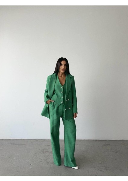 Chanel Yelek-Ceket-Pantolon Takım - Yeşil