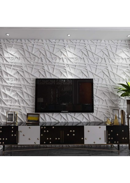 3D Pvc Kabartmalı Kendinden Yapışkanlı Duvar Kağıdı Paneli Çizgi Model Beyaz Renk 50X50CM