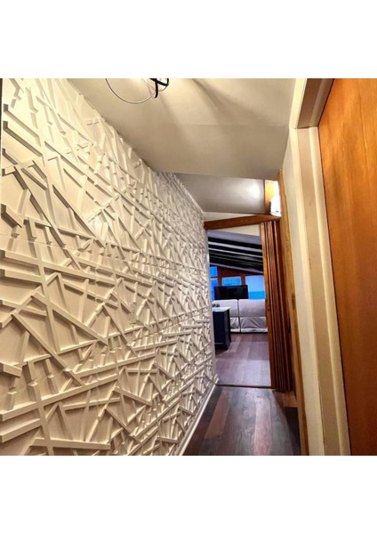 3D Pvc Kabartmalı Kendinden Yapışkanlı Duvar Kağıdı Paneli Çizgi Model Beyaz Renk 50X50CM
