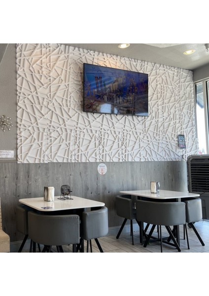 3D Pvc Kabartmalı Kendinden Yapışkanlı Duvar Kağıdı Paneli Çizgi Model Beyaz Renk 50X50CM