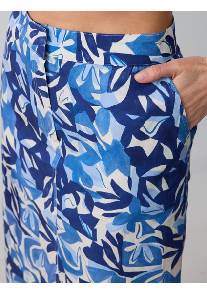 Mavi %100 Pamuk Düz Kesim Normal Bel Desenli Dokuma Midi Etek indirimleri