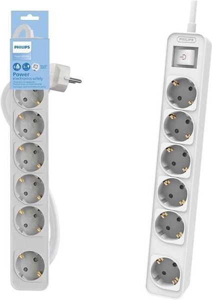 Phılıps CHP2164WB/62 6lı Grup Priz Topraklı 3 Metre Anahtarlı