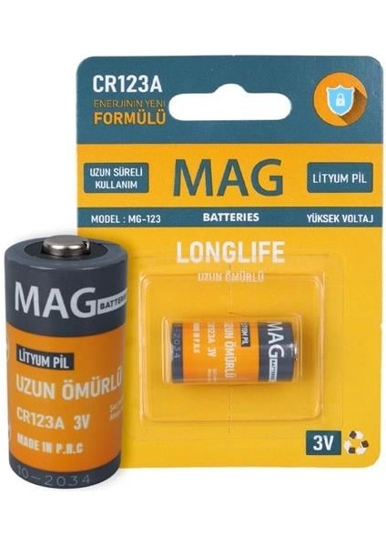 MG-123 CR123A 3 Volt Lityum Fotoğraf Makinesi Pili Tekli Blister