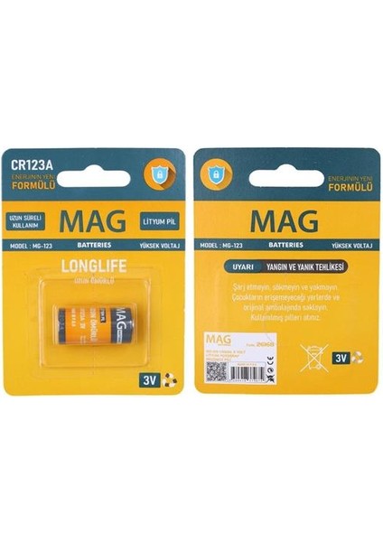 MG-123 CR123A 3 Volt Lityum Fotoğraf Makinesi Pili Tekli Blister