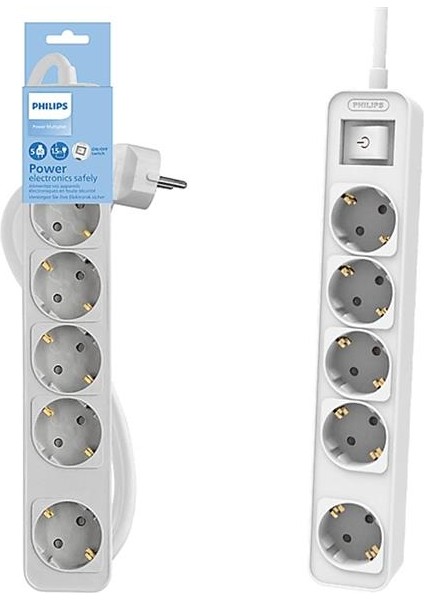 Phılıps CHP2154W/62 5li Grup Priz Topraklı 1.5 Metre Anahtarlı