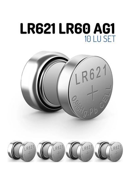 LR621 LR60 Ag1 1.55V 10 Adet Alkaline Pil