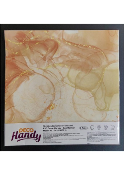 Decohandy 30X30 cm Pvc Duvar Karosu 4'lü Paket - Sarı Mermer