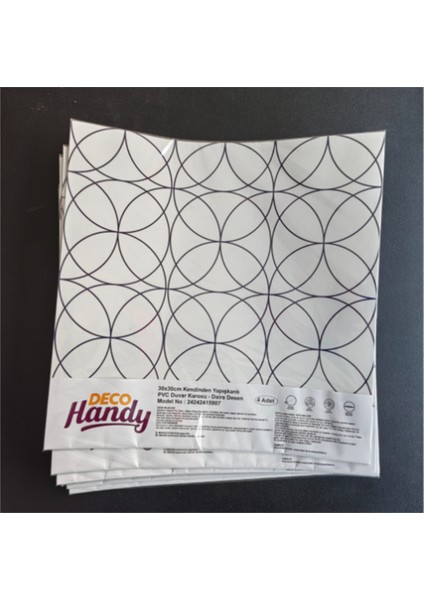 Decohandy Pvc Duvar Karosu 30X30CM 4'lü Paket - Siyah Daire Geometrik Desen 0,36M2