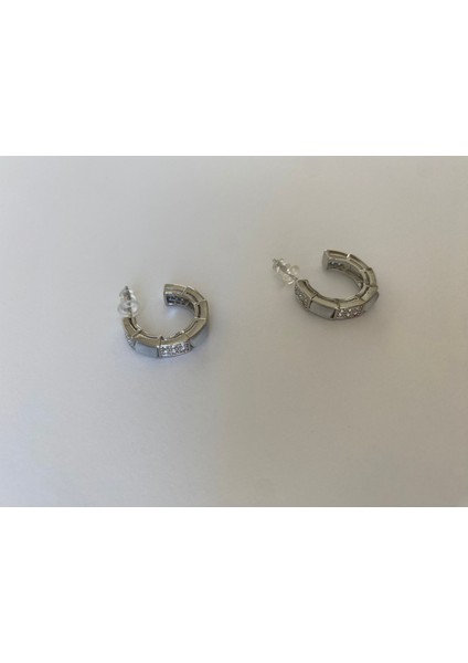 Özel Seri Zirkon Taşlı Silver Orta Halka Küpe