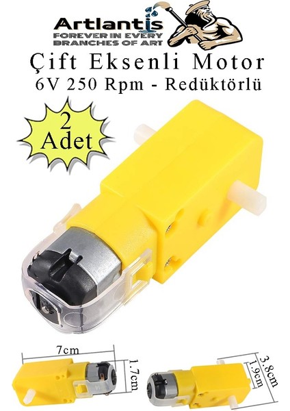 Çift Eksenli Motor Redüktörlü 6V 250 Rpm 2 Adet Sarı Dc Motor Arduino Robotik Motor Deney Okul Bilim Araba Yapım