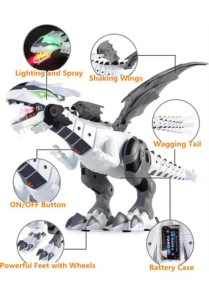 Sis Püskürtme Robotu Ejderha Oyuncak Çocuklar Yürüyen Dinozor Ateş Nefesli Su Spreyi Işıklar ve Seslerle (Yurt Dışından)
