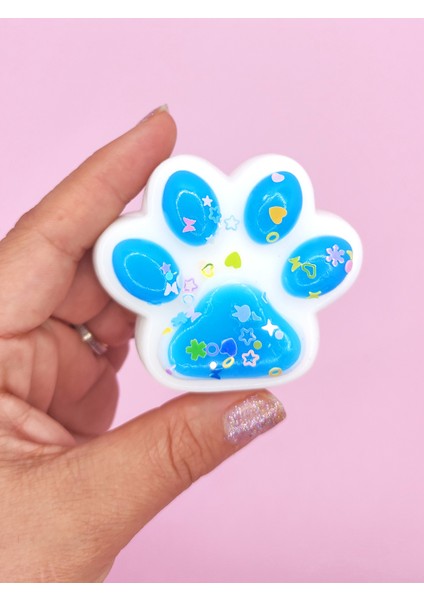 Beyaz Pati Taba Squishy Kedi Pati Sıkma 7 cm Pullu Pati Sukuşi - Mavi