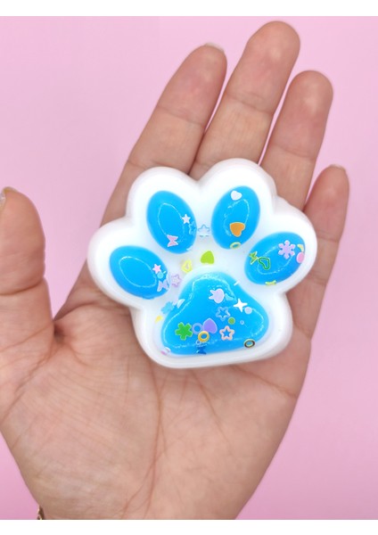 Beyaz Pati Taba Squishy Kedi Pati Sıkma 7 cm Pullu Pati Sukuşi - Mavi