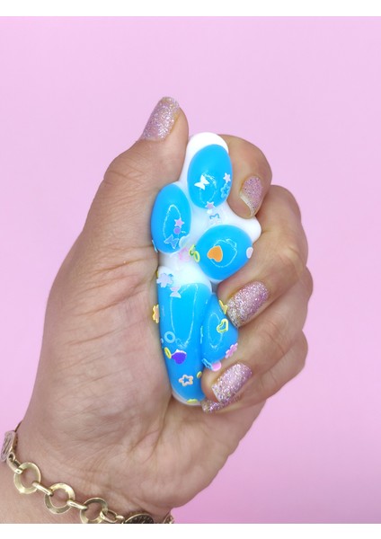 Beyaz Pati Taba Squishy Kedi Pati Sıkma 7 cm Pullu Pati Sukuşi - Mavi