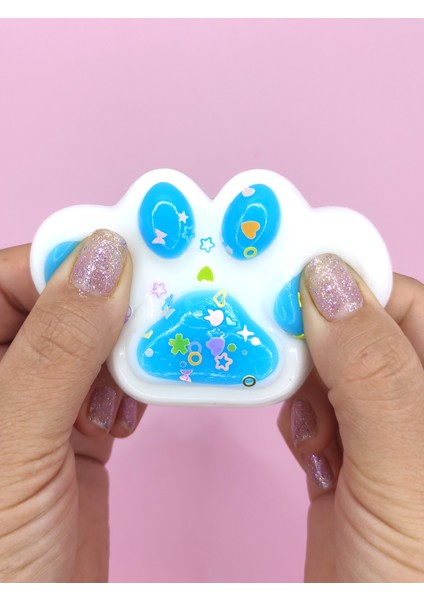 Beyaz Pati Taba Squishy Kedi Pati Sıkma 7 cm Pullu Pati Sukuşi - Mavi