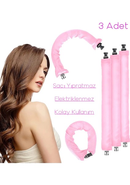 Pudra Pembe Saten Saç Şekillendirici Saten Saç Sosisi Saten Saç Bigudi Isısız Saç Bandı