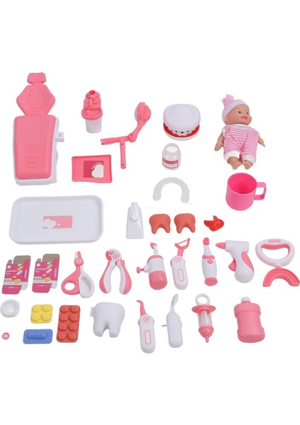 Dişçi Oyuncakları Seti Müzikli Işıklı Gerçekçi Diş Aksesuarları Taklit Tıbbi Kit Oyuncakları Çocuklar Için Diş Oyun Seti Pembe (Yurt Dışından)
