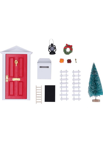 Mini Ahşap Kapı Seti Pürüzsüz Kenar Rengi Kalıcı Canlı Detaylar Bebek Evi Noel Seti 1:12 Bebek Evi Hediyeleri (Yurt Dışından)