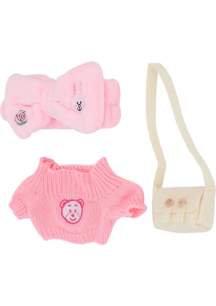 30CM Peluş Bebek Kıyafeti Sevimli Pembe Örgü Kazak Yumuşak Kafa Bandı Çapraz Askılı Çanta Peluş Hayvan Oyuncak Kıyafeti (Yurt Dışından)