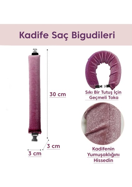 Gül Kurusu Kadife Saç Şekillendirici Kadife Saç Sosisi ve Kadife Saç Bigudi Isısız Saç Şekillendirme
