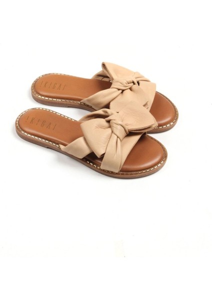 Bej Hakiki Deri Tabanı Kahve Yumuşak Hakiki Deri Kadın Yazlık Terlik modelleri
