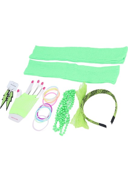 80'ler Küpe Neon Kafa Bandı Seti Aksesuarları Silikon Işık Bilezikler Kafa Bandı Neon Küpeler Parti Yeşil (Yurt Dışından) fırsatları