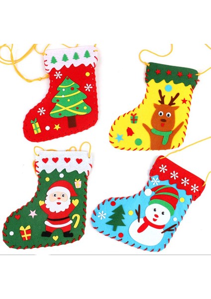 Noel Çantası El Sanatları Seti 4 Set Noel Çorabı Şekilli Çanta El Sanatları Setleri Çocuklar Için Dikiş Seti Kendin Yap Şeker Hediye Çantası Dekorasyonu (Yurt Dışından)