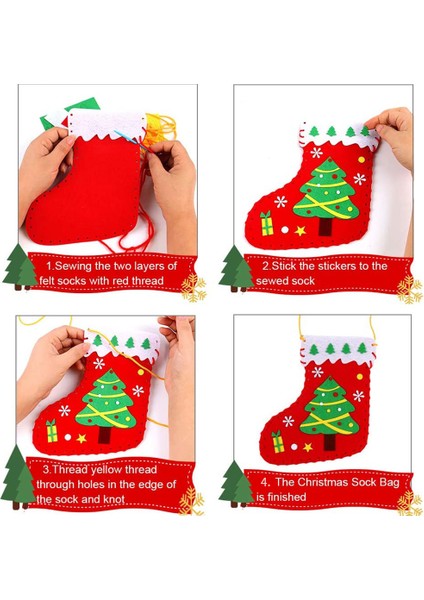 Noel Çantası El Sanatları Seti 4 Set Noel Çorabı Şekilli Çanta El Sanatları Setleri Çocuklar Için Dikiş Seti Kendin Yap Şeker Hediye Çantası Dekorasyonu (Yurt Dışından) modelleri