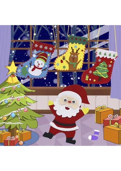 Noel Çantası El Sanatları Seti 4 Set Noel Çorabı Şekilli Çanta El Sanatları Setleri Çocuklar Için Dikiş Seti Kendin Yap Şeker Hediye Çantası Dekorasyonu (Yurt Dışından) indirimleri