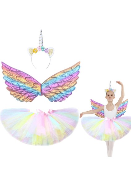 3 Adet Kız Giydirme Prenses Elbise Balley File Etek Kafa Bandı Melek Kanadı Noel Cadılar Bayramı Doğum Günü Partisi Cosplay Aksesuarları (Yurt Dışından)