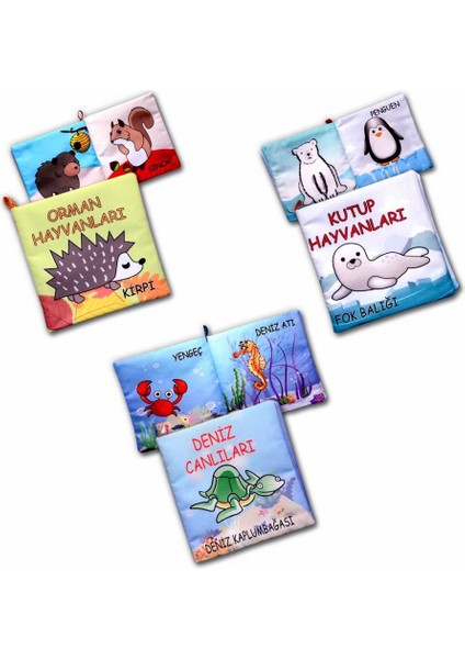 3 Kitap Tox Orman, Deniz ve Kutup Hayvanları Kumaş Sessiz Kitap T055 T056 T059 - Bez Kitap , Eğitici Oyuncak , Yumuşak ve Hışırtılı fiyatları