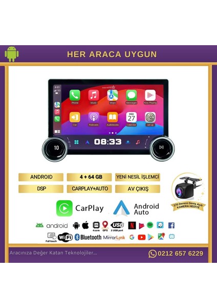 Hyundai IX35 Dual Knob 10&quot; Kablosuz Carplay 4gb + 64GB Android 13 Navigasyon Multimedya Sistemi 2009-2015