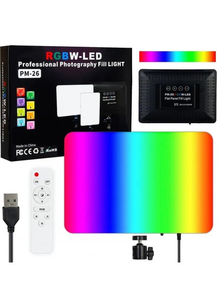 Pm-26 Kumandalı 96 LED 13 Watt 1500 Lümen Rgb Fotograf ve Video Işığı ve 200CM Işık Ayağı Standı