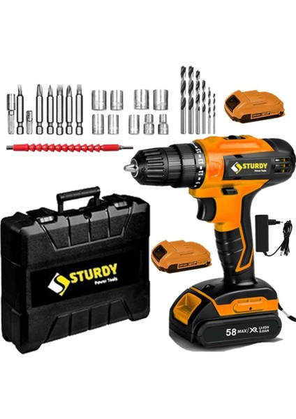 Japon Professıonel Tools 58V 8AH Tu-R Metal Şanzıman Şarjlı Çift Akülü Vidalama 27PRÇ Uç Setli