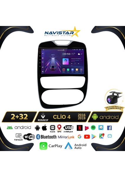 Renault Clio 4 Kablosuz Carplay 2+64GB Android 13 Navigasyon Multimedya Sistemi 2016-2019