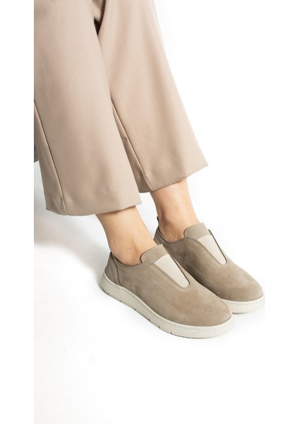 Brenner Kadın Hakiki Deri Bej Nubuk Kadın Günlük Ayakkabı