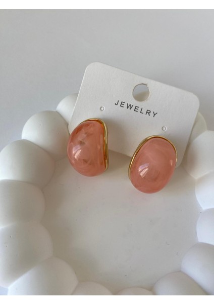 Bombeli Pembe Mineli Küpe