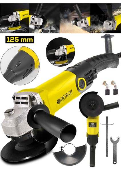 Usa Powertools Avuç Içi Taşlama Makinası 6 Kademeli Uzun Kuyruk Devir Ayarlı 125 Mm-Sarı