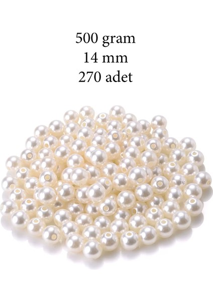 500 Gram 14MM Krem Renk Plastik İnci Boncuk Çanta ve Takı Yapım Boncuğu (~270 Adet)