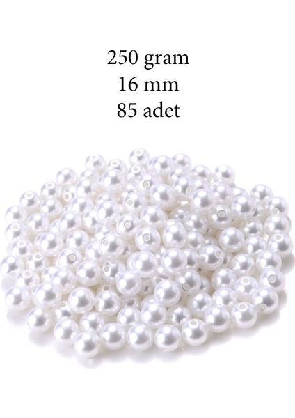 250 Gram 16MM Beyaz Renk Plastik İnci Boncuk Çanta ve Takı Yapım Boncuğu (~85 Adet)