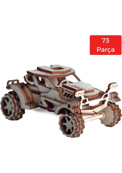 Ahşap Off-Road Araba Maketi - 73 Parça 3D Puzzle - Mini Boy Hobi Puzzle Seti