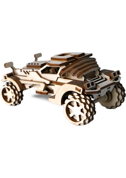 Ahşap Off-Road Araba Maketi - 73 Parça 3D Puzzle - Mini Boy Hobi Puzzle Seti