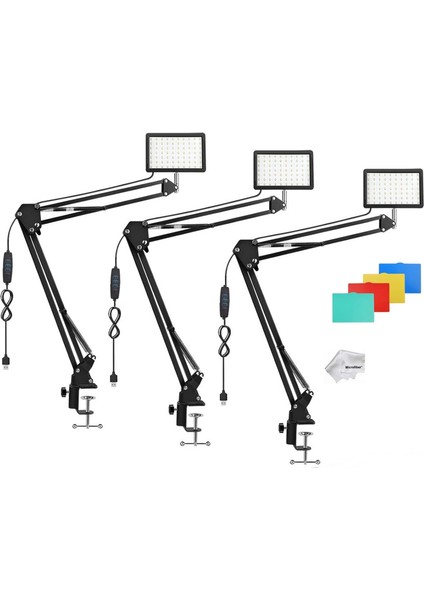 3 Lü 19CM 13 Watt 120 LED Fotograf Video Işığı Kelepçeli Masa Kıskaç Kolu Seti Ürün Youtube Canlı Yayın Vb