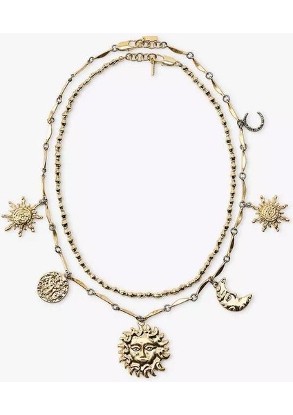 Çelik Güneş Charm 2li Kolye