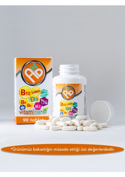 -Vitamin D3 K2 B12 B9 B6 Magnezyum Kompleks, Kalsiyum, Lutein ve Selenyum İçeren Gıda Takviyesi