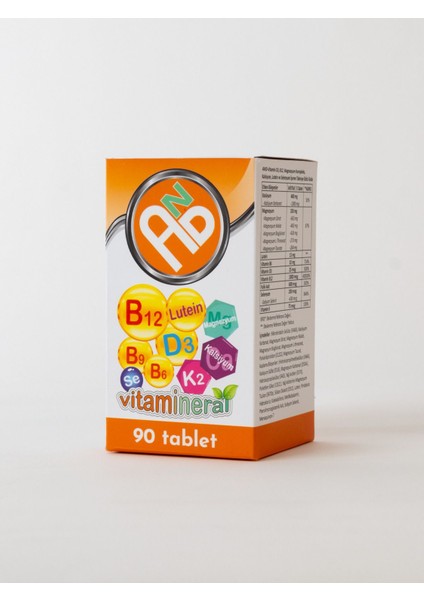 -Vitamin D3 K2 B12 B9 B6 Magnezyum Kompleks, Kalsiyum, Lutein ve Selenyum İçeren Gıda Takviyesi