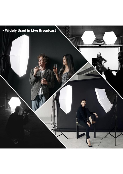 2 Li Youtube , Vlog , Tiktok Vb Canlı Yayın Için 70CM Octagon Softbox 45W Ampullü LED Sürekli Işık Seti