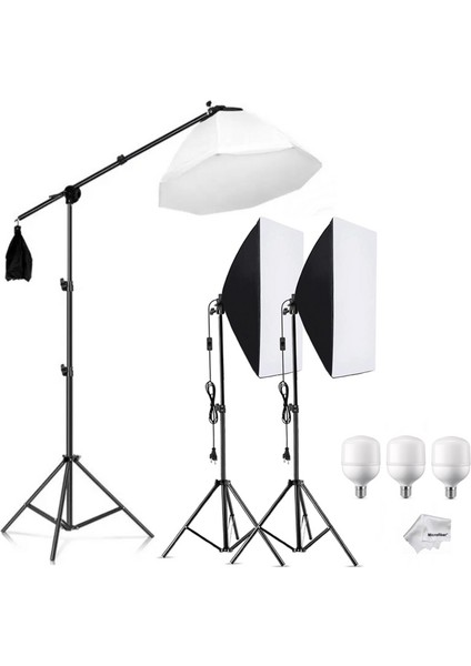 3 Lü Ürün , Reklam , Moda , Makyaj , Stüdyo Için Softbox 45W Ampullü LED Sürekli Işık Seti